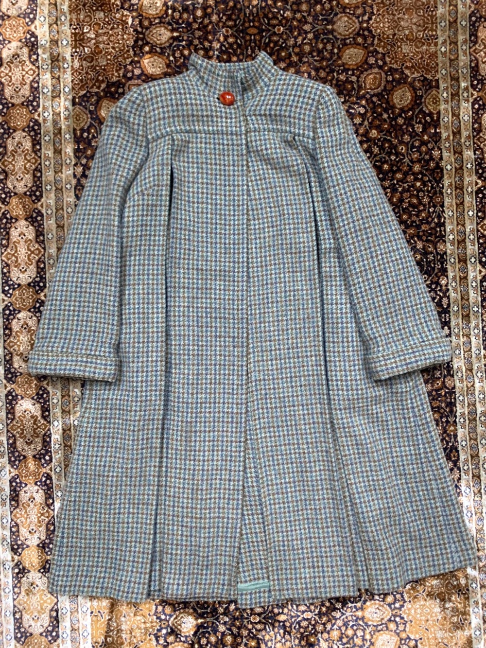 Vtg Krizia Pleated Houndstooth Tweed Swing Coat Cape Closure FALL Womens XS